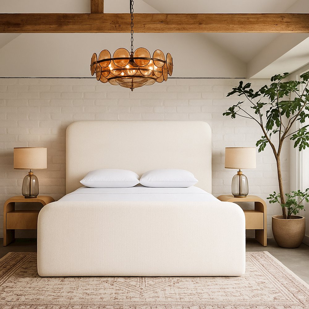 Fira Cream Linen Textured Fabric Upholstered Full Bed