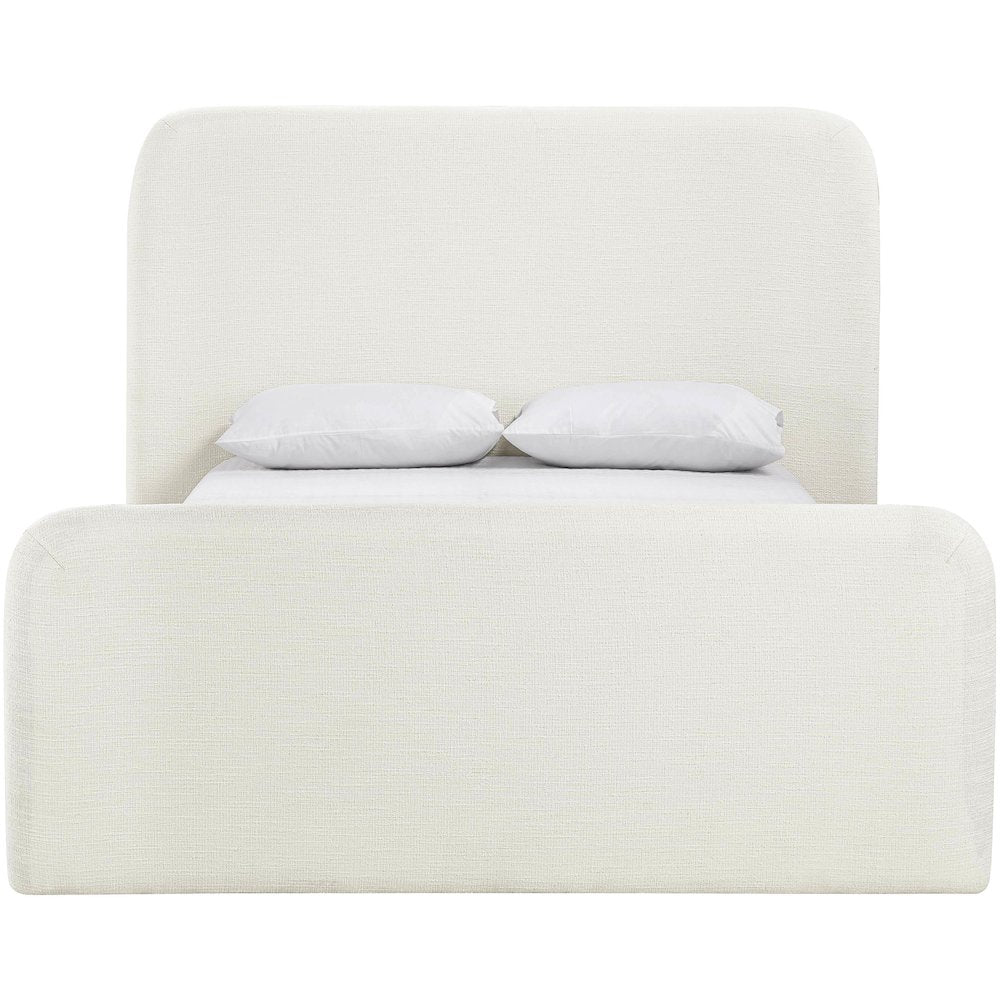 Fira Cream Linen Textured Fabric Upholstered King Bed