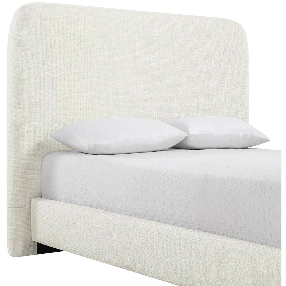 Fira Cream Linen Textured Fabric Upholstered Queen Bed