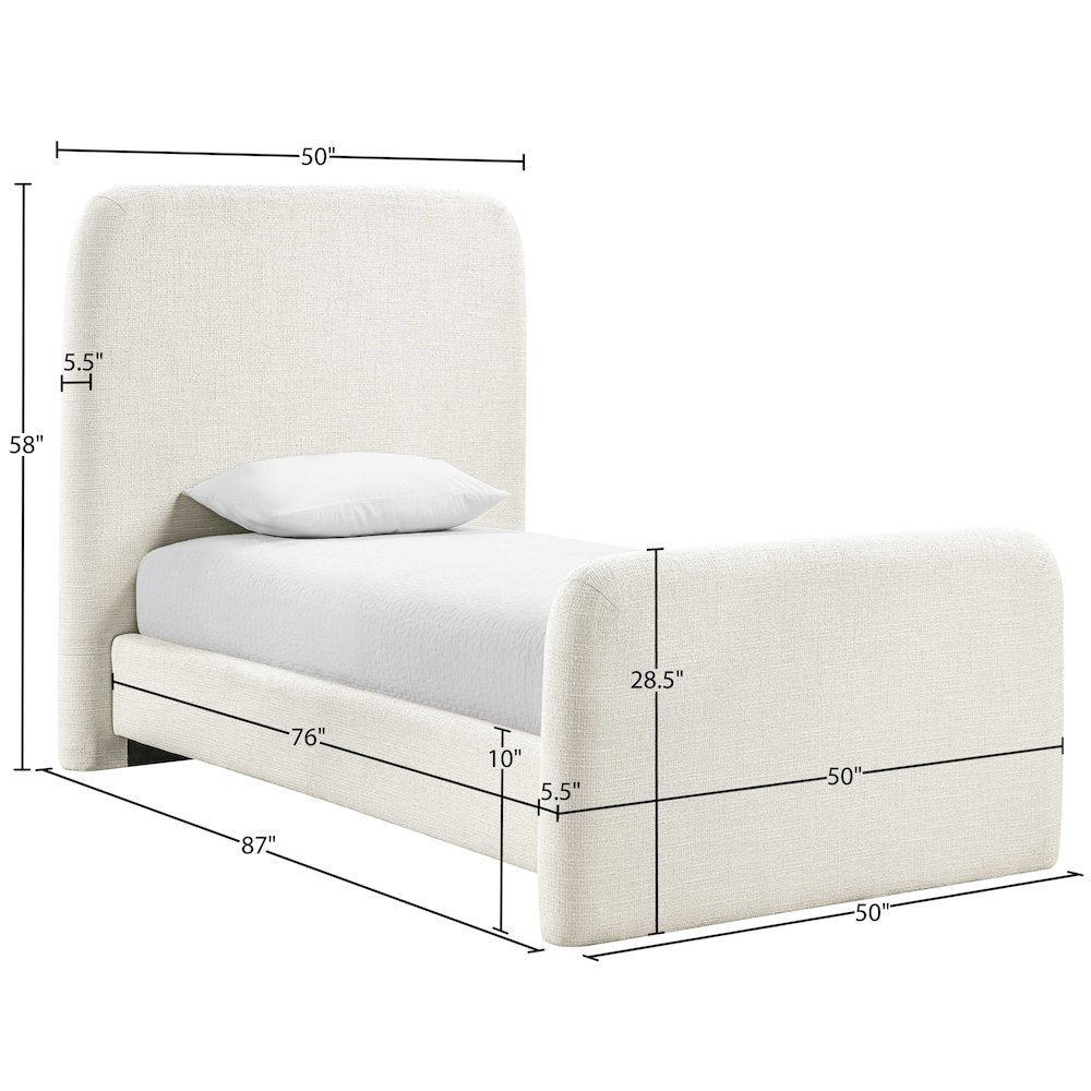 Fira Cream Linen Textured Fabric Upholstered Twin Bed