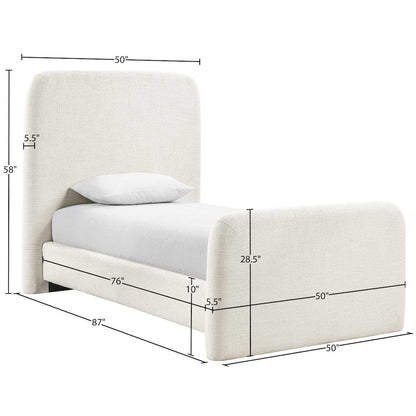 Fira Cream Linen Textured Fabric Upholstered Twin Bed