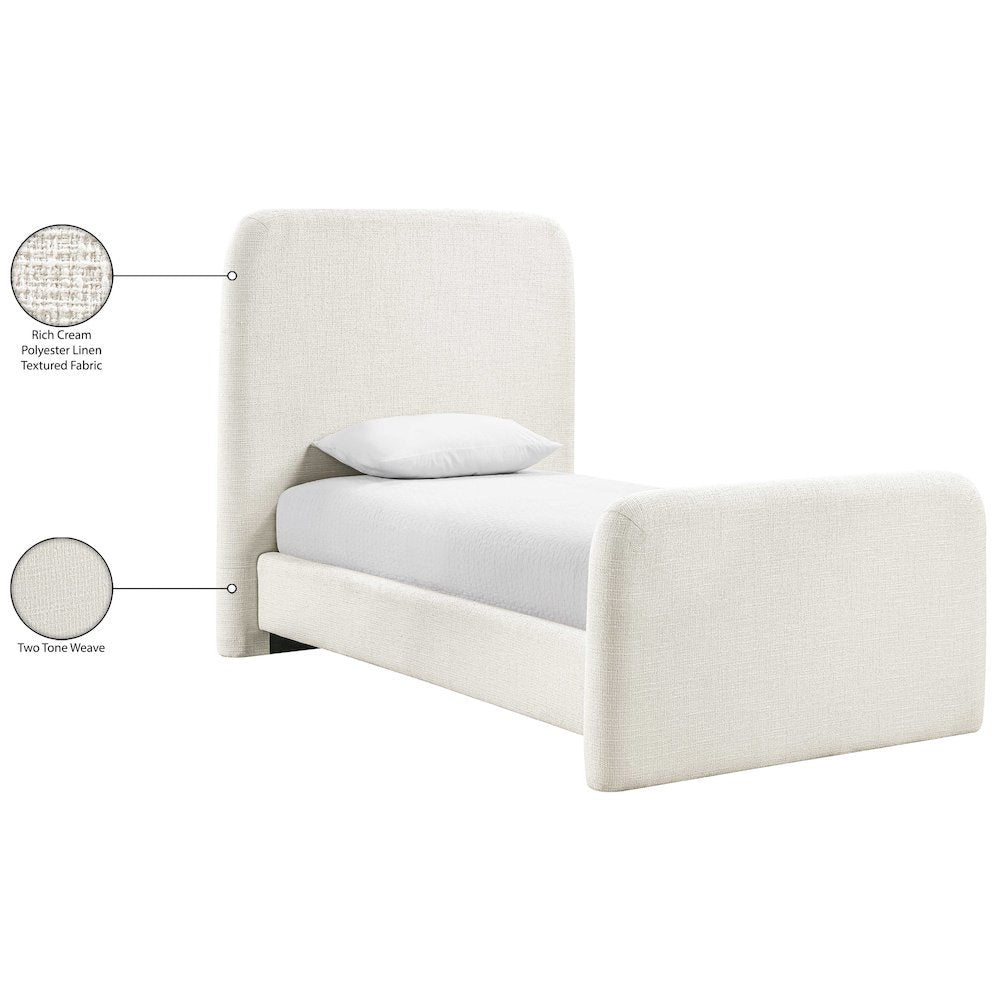 Fira Cream Linen Textured Fabric Upholstered Twin Bed
