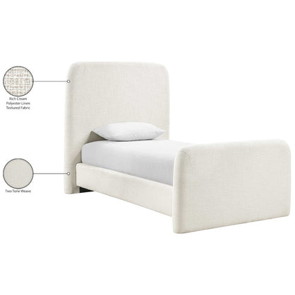 Fira Cream Linen Textured Fabric Upholstered Twin Bed