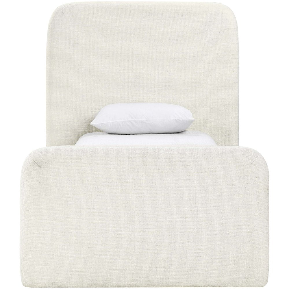 Fira Cream Linen Textured Fabric Upholstered Twin Bed