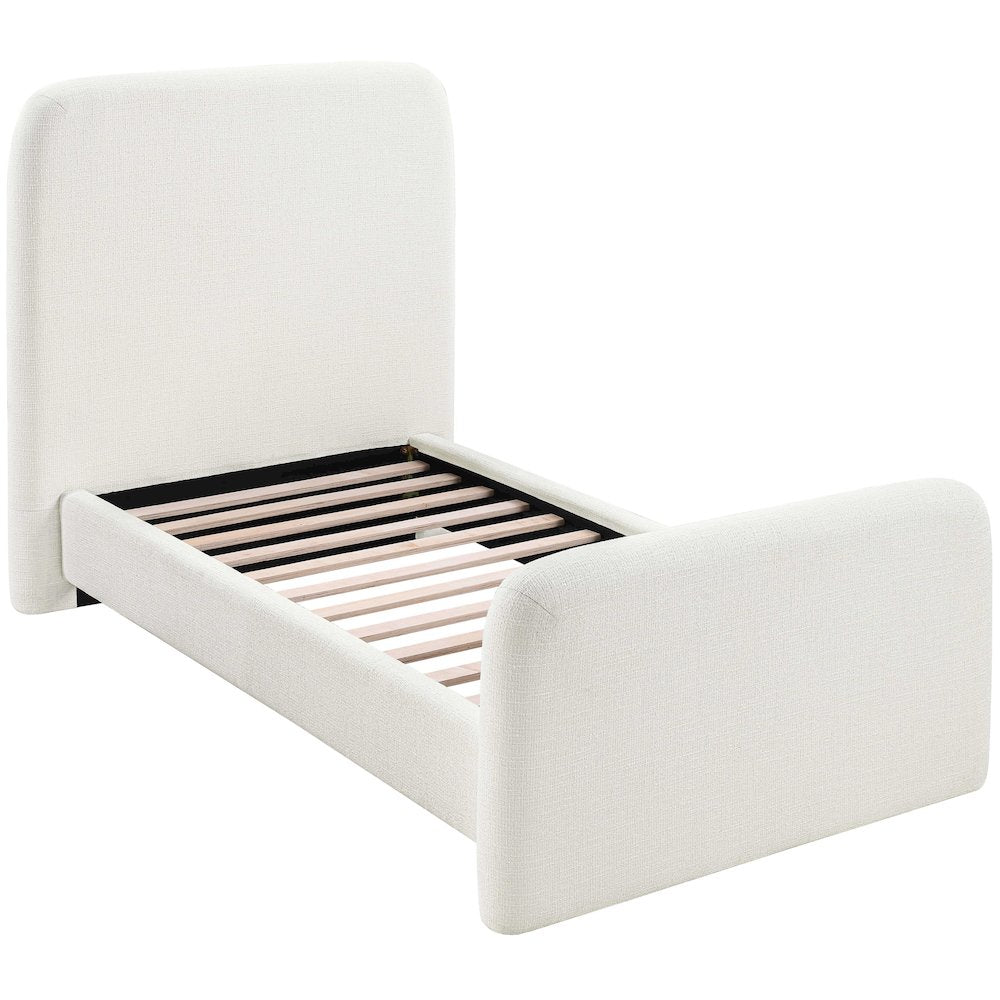 Fira Cream Linen Textured Fabric Upholstered Twin Bed