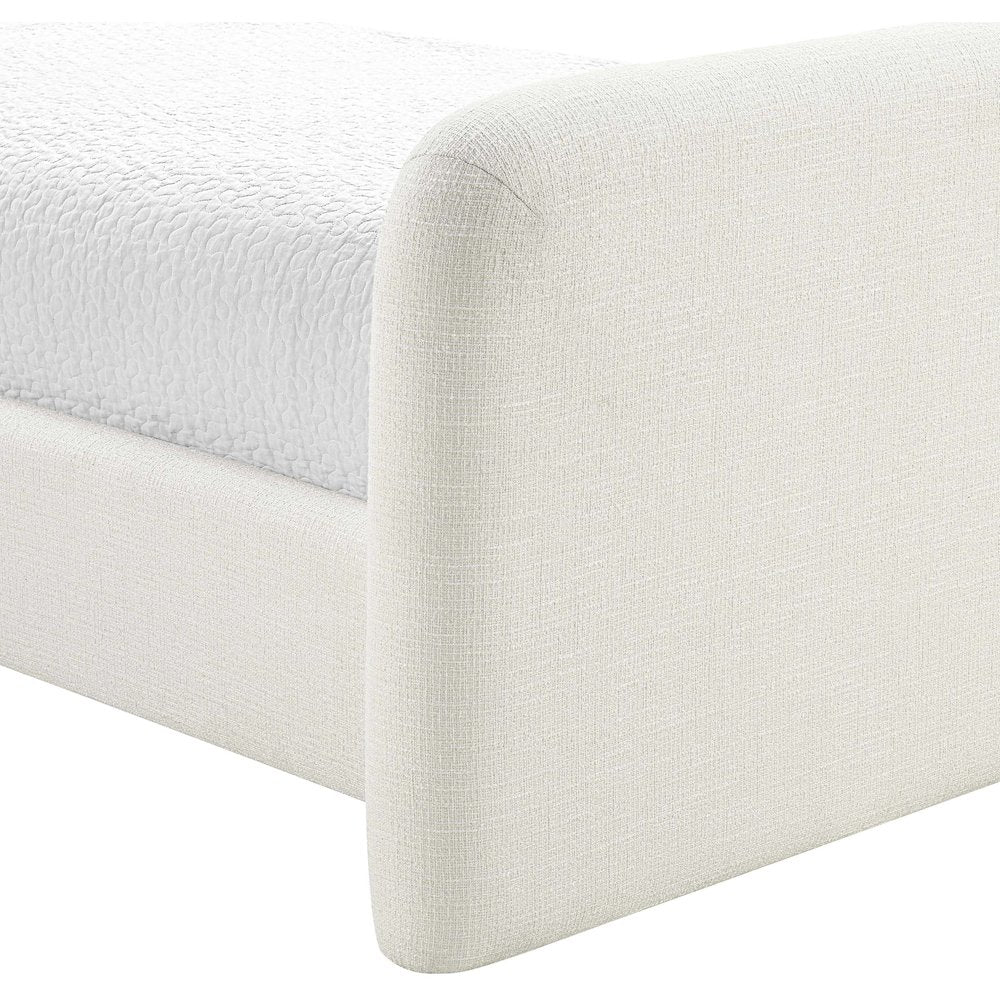 Fira Cream Linen Textured Fabric Upholstered Twin Bed