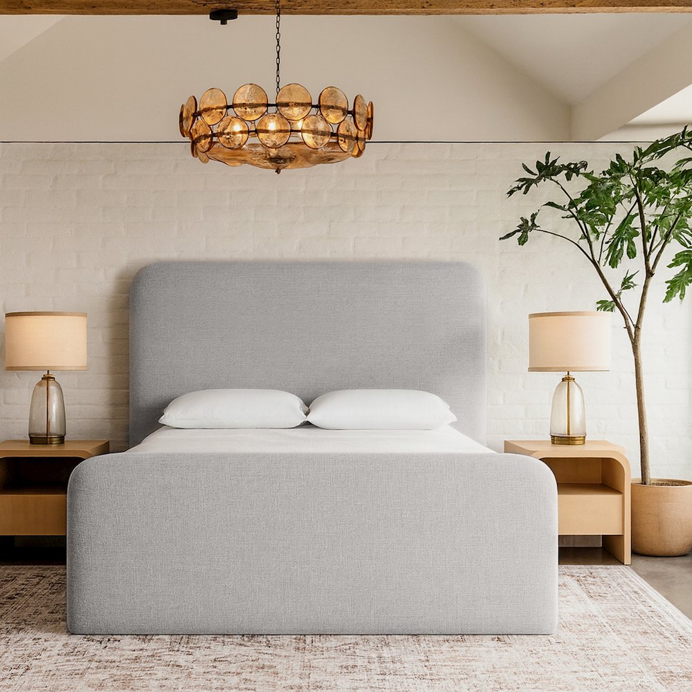 Fira Grey Linen Textured Fabric Upholstered Full Bed