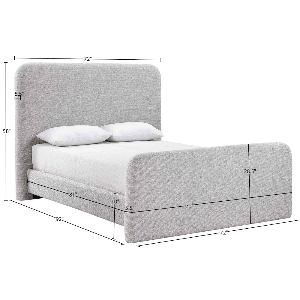 Fira Grey Linen Textured Fabric Upholstered Queen Bed