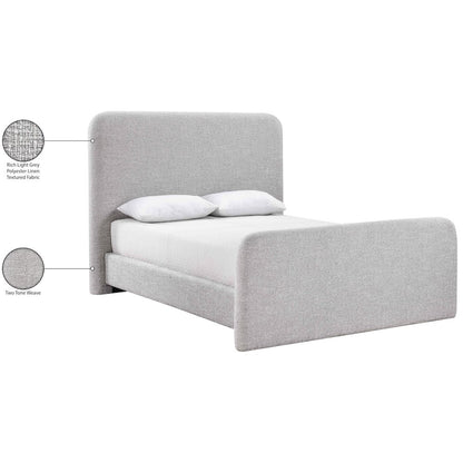 Fira Grey Linen Textured Fabric Upholstered Queen Bed