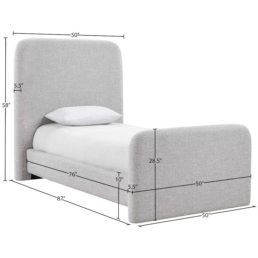Fira Grey Linen Textured Fabric Upholstered Twin Bed