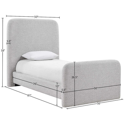 Fira Grey Linen Textured Fabric Upholstered Twin Bed