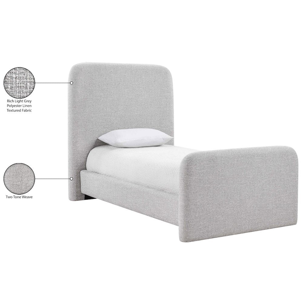 Fira Grey Linen Textured Fabric Upholstered Twin Bed