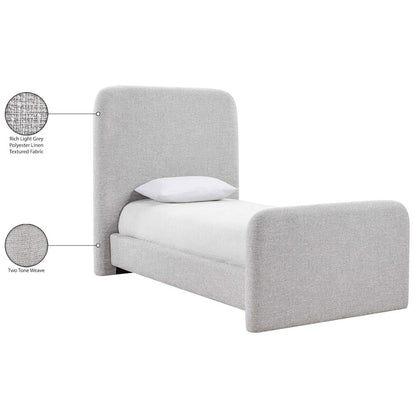 Fira Grey Linen Textured Fabric Upholstered Twin Bed