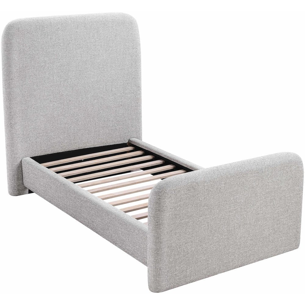 Fira Grey Linen Textured Fabric Upholstered Twin Bed