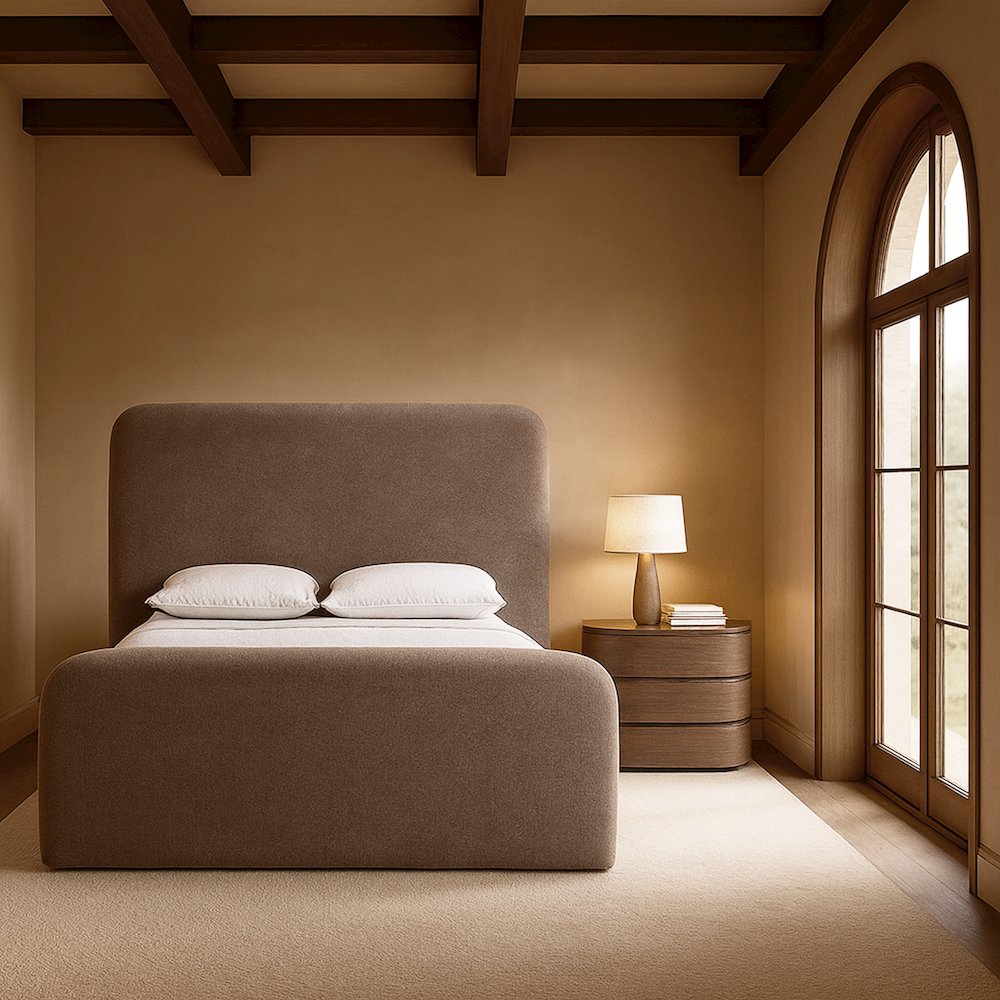 Fira Brown Chenille Fabric Upholstered Full Bed
