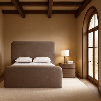 Fira Brown Chenille Fabric Upholstered King Bed