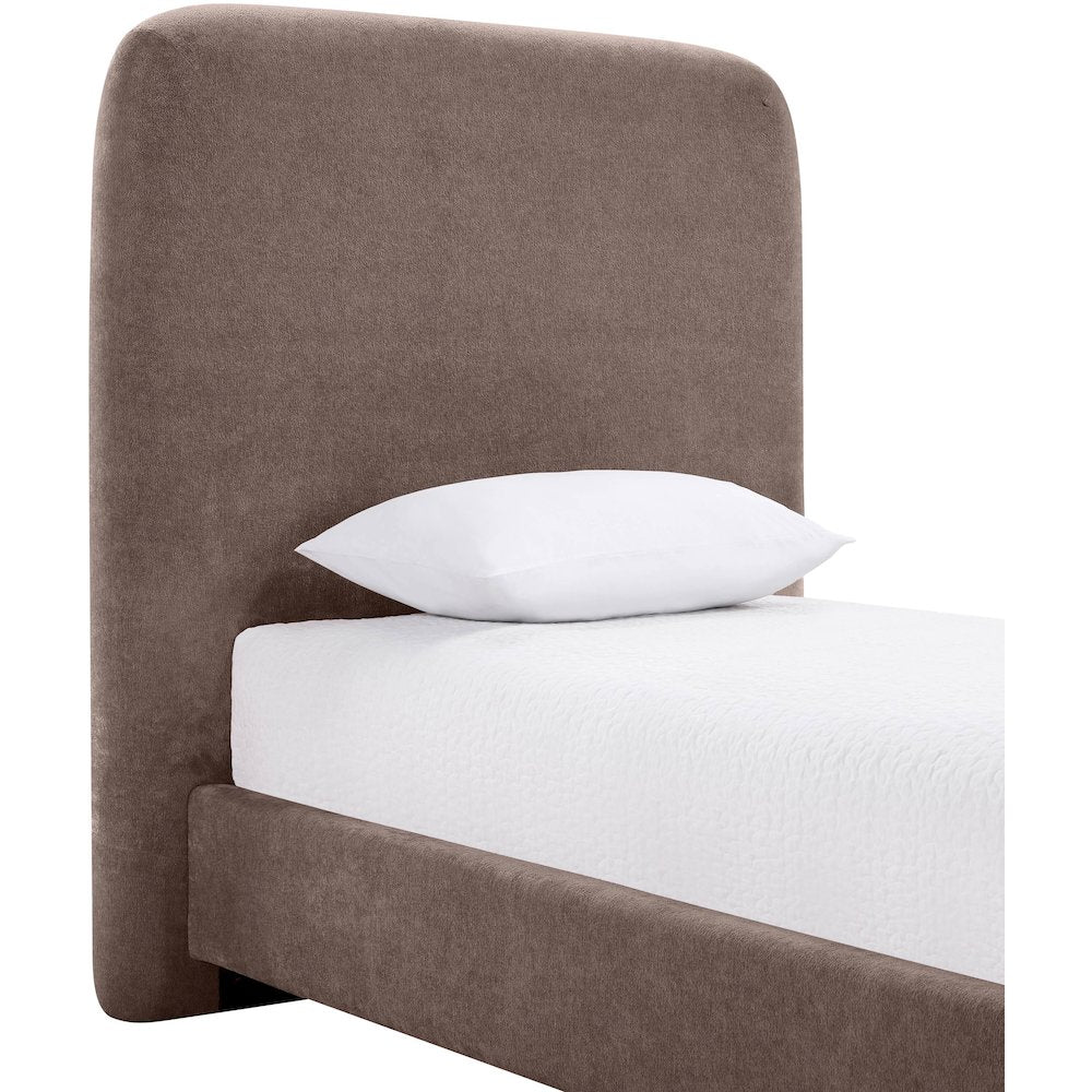 Fira Brown Chenille Fabric Upholstered Twin Bed