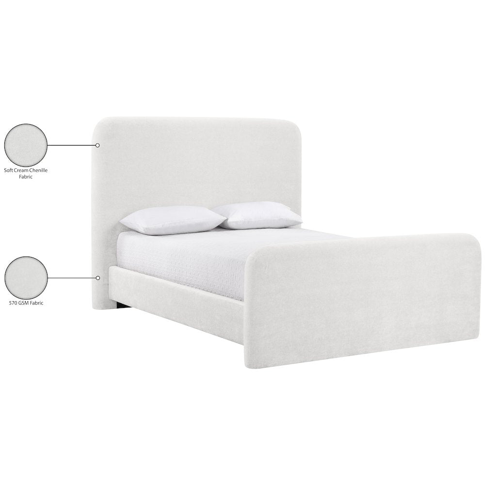 Fira Cream Chenille Fabric Upholstered King Bed