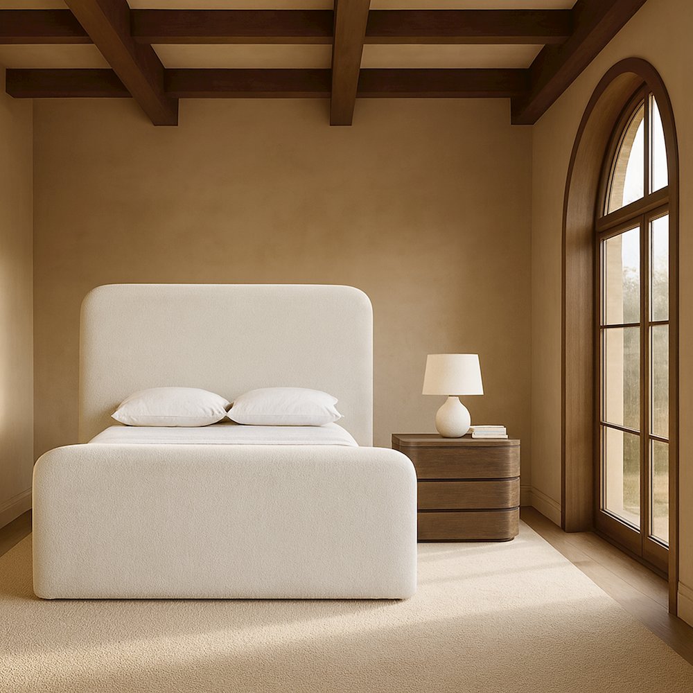 Fira Cream Chenille Fabric Upholstered King Bed