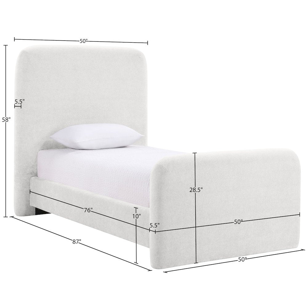 Fira Cream Chenille Fabric Upholstered Twin Bed