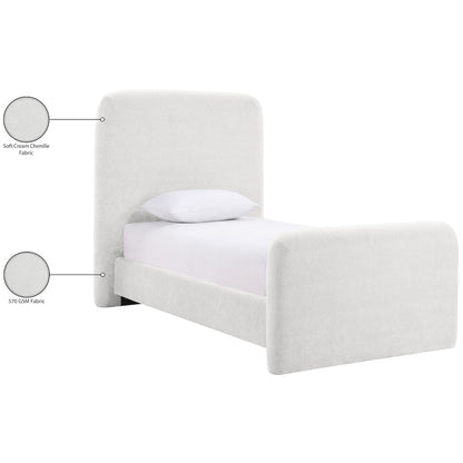 Fira Cream Chenille Fabric Upholstered Twin Bed