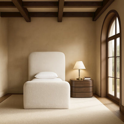 Fira Cream Chenille Fabric Upholstered Twin Bed