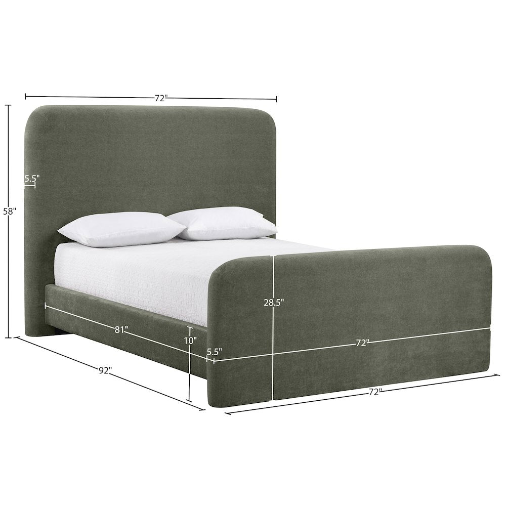 Fira Green Chenille Fabric Upholstered Queen Bed