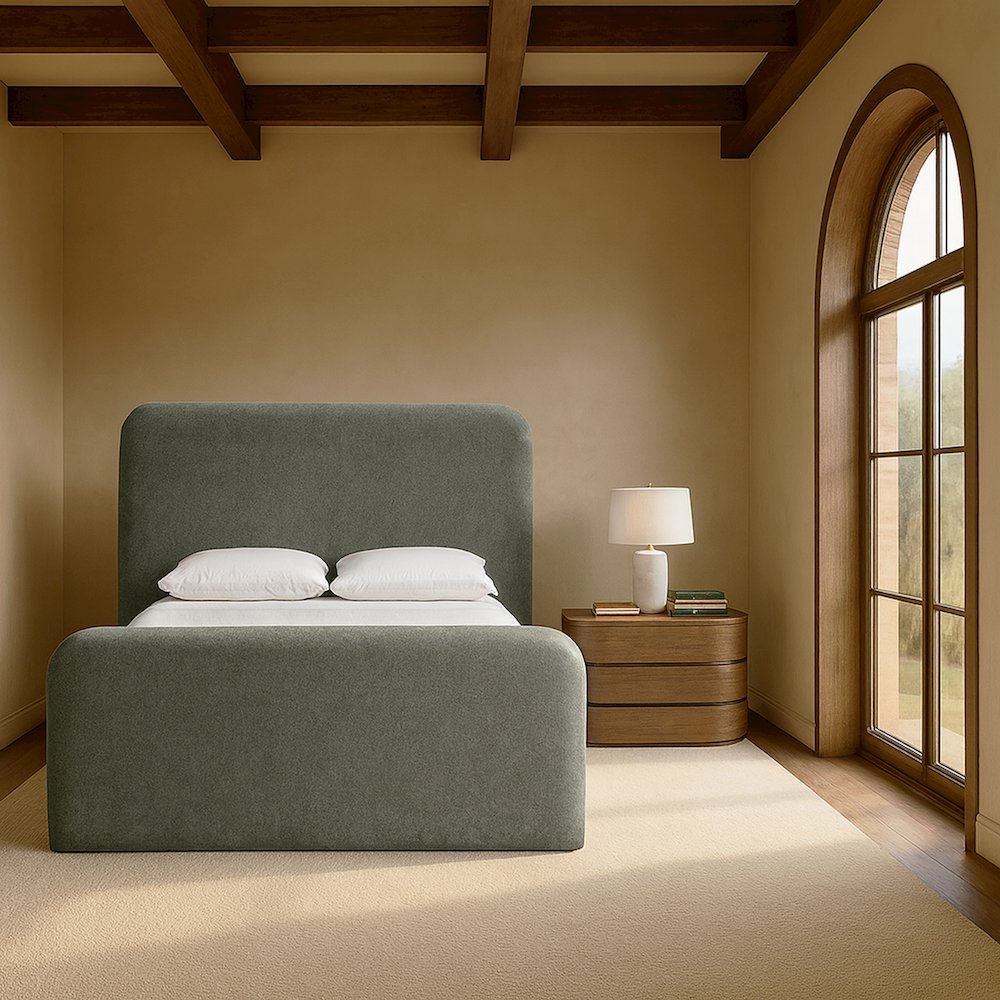 Fira Green Chenille Fabric Upholstered Queen Bed