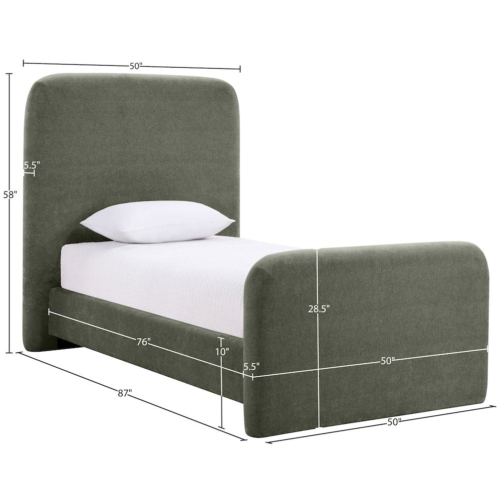 Fira Green Chenille Fabric Upholstered Twin Bed