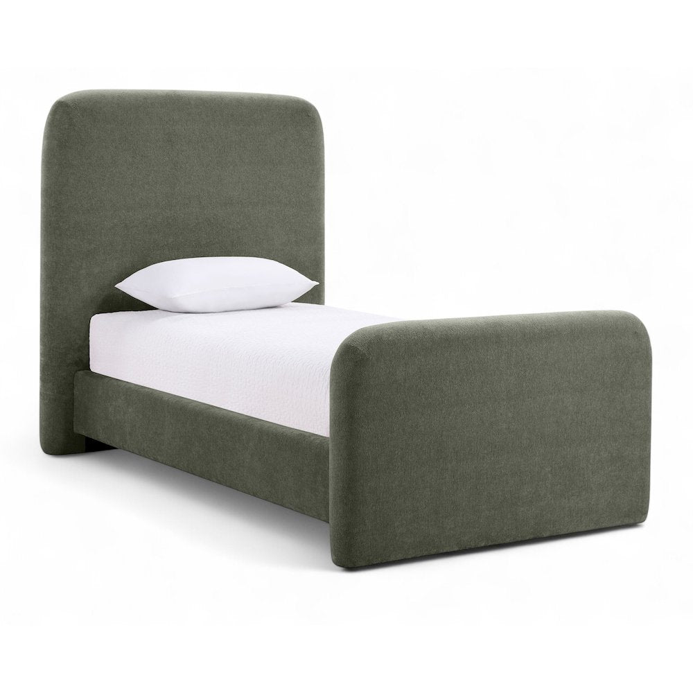 Fira Green Chenille Fabric Upholstered Twin Bed