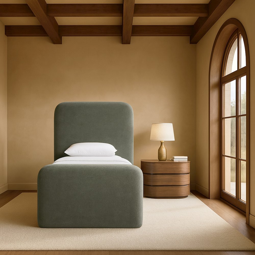 Fira Green Chenille Fabric Upholstered Twin Bed