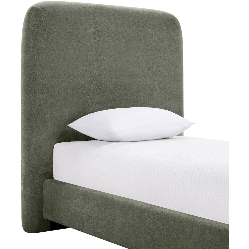 Fira Green Chenille Fabric Upholstered Twin Bed