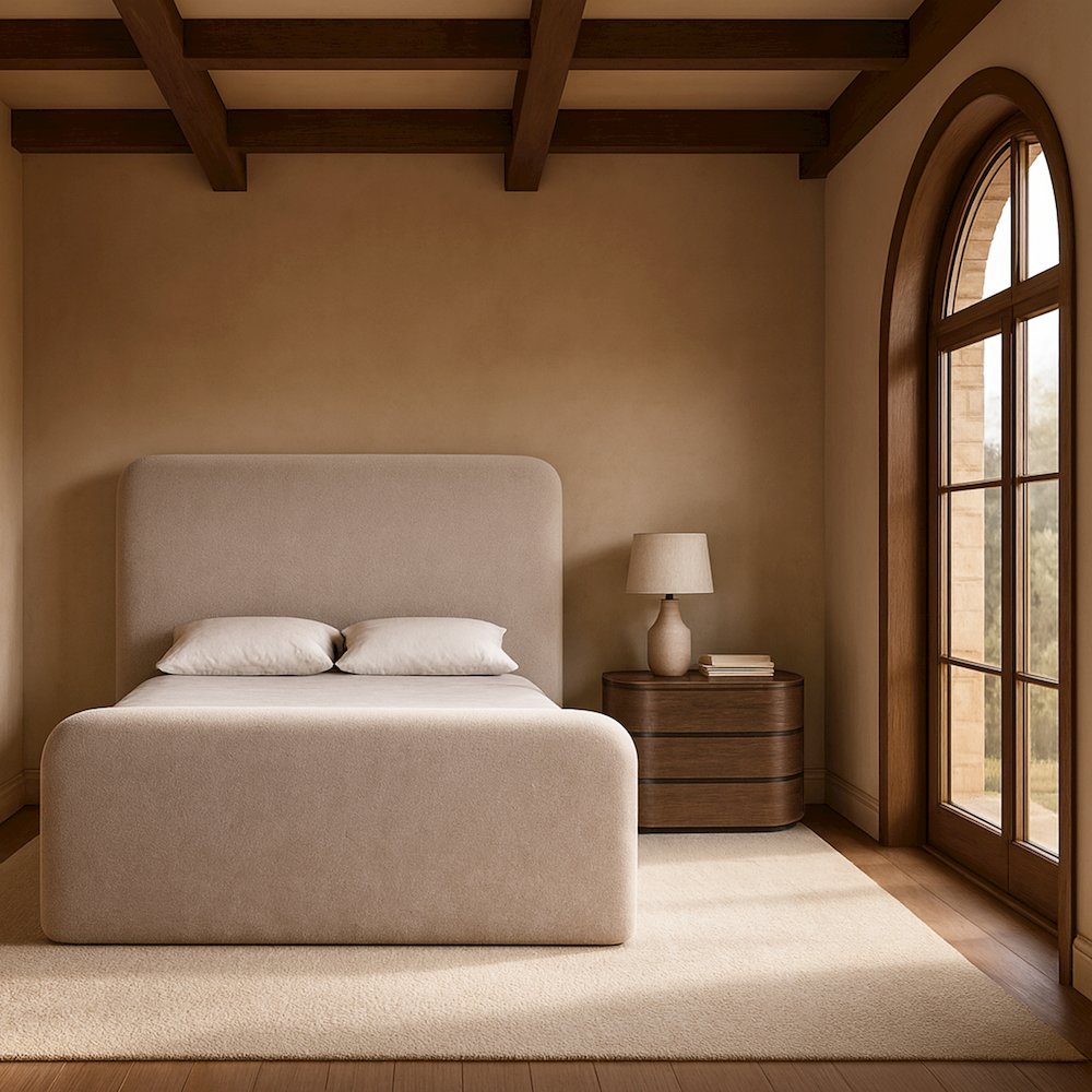 Fira Taupe Chenille Fabric Upholstered King Bed