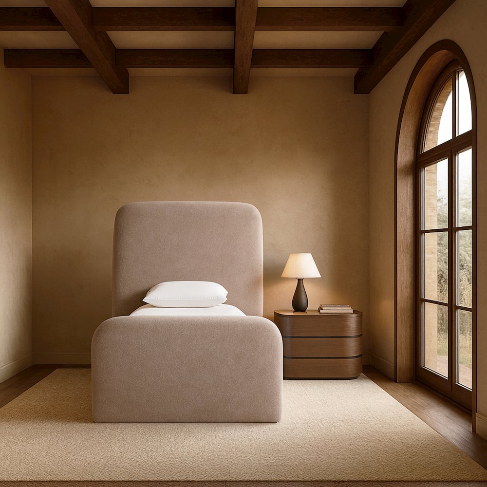 Fira Taupe Chenille Fabric Upholstered Twin Bed