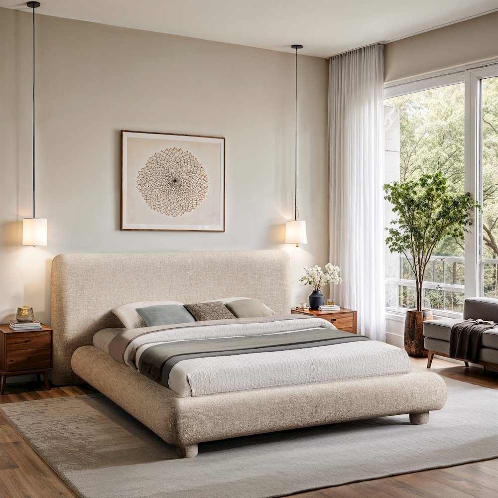 Blair Beige Fabric Upholstered Full Bed