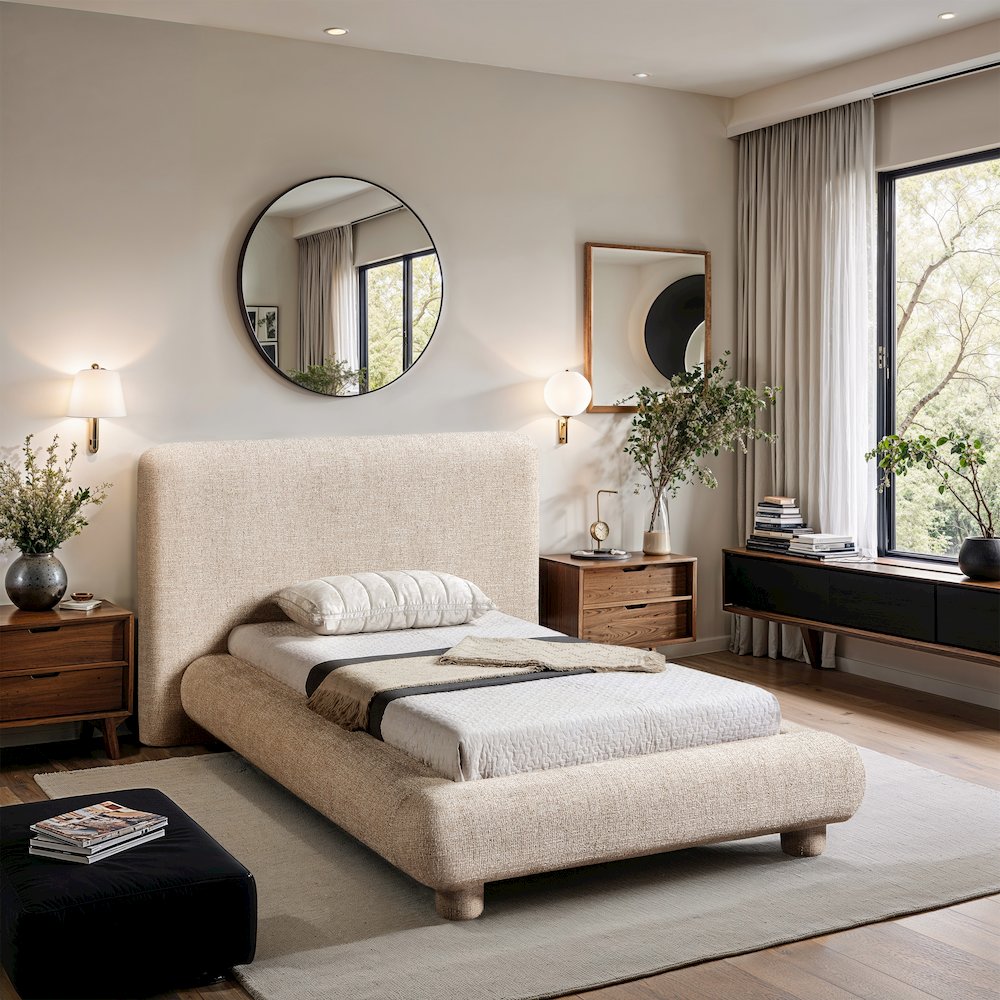 Blair Beige Fabric Upholstered Twin Bed