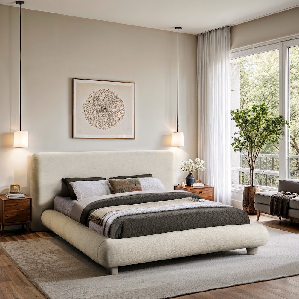 Blair Cream Fabric Upholstered Full Bed