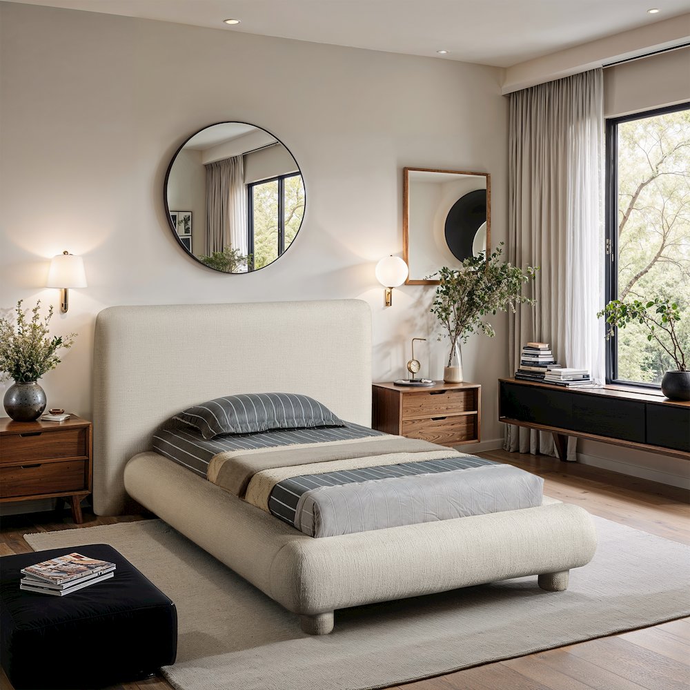 Blair Cream Fabric Upholstered Twin Bed