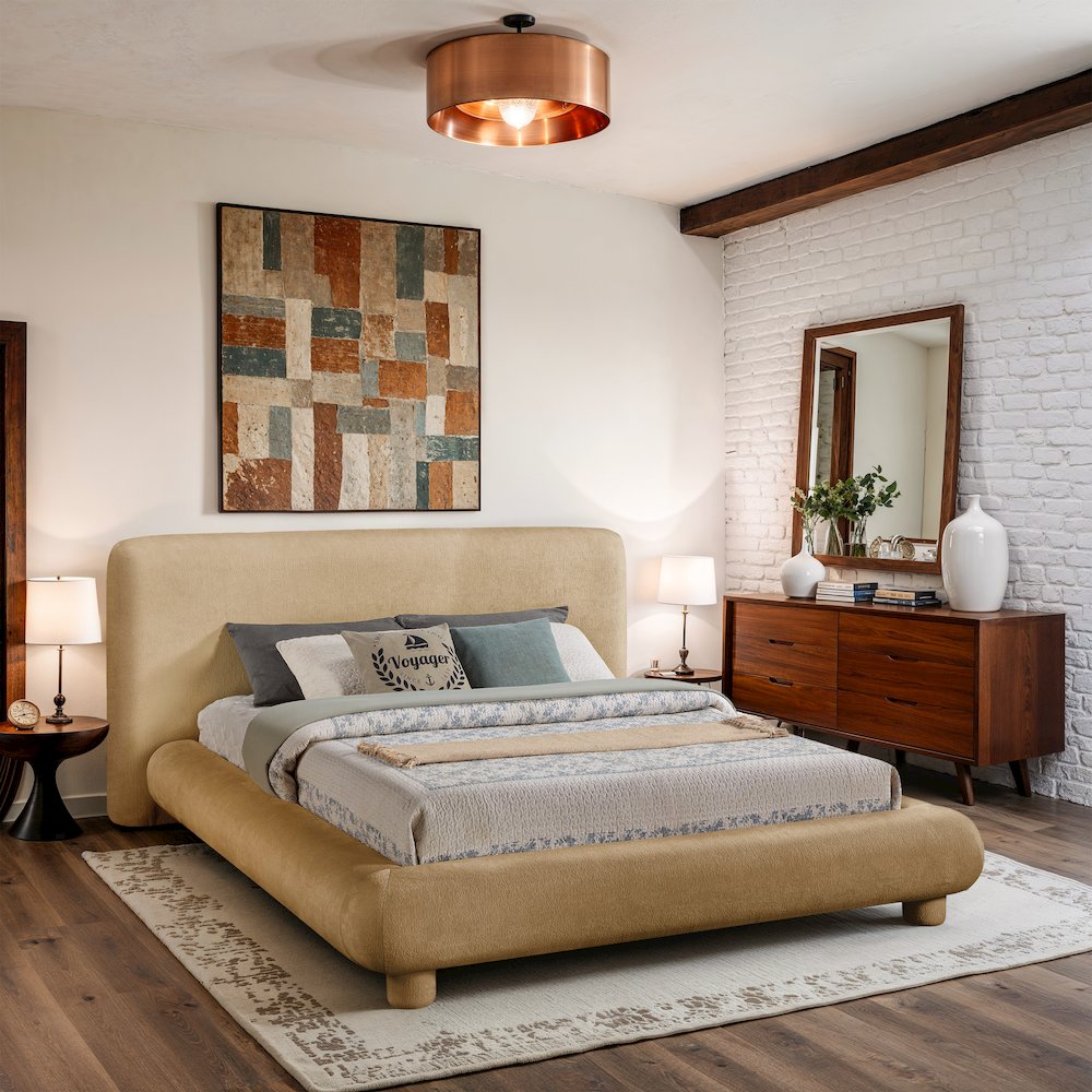 Blair Beige Chenille Fabric Upholstered Queen Bed