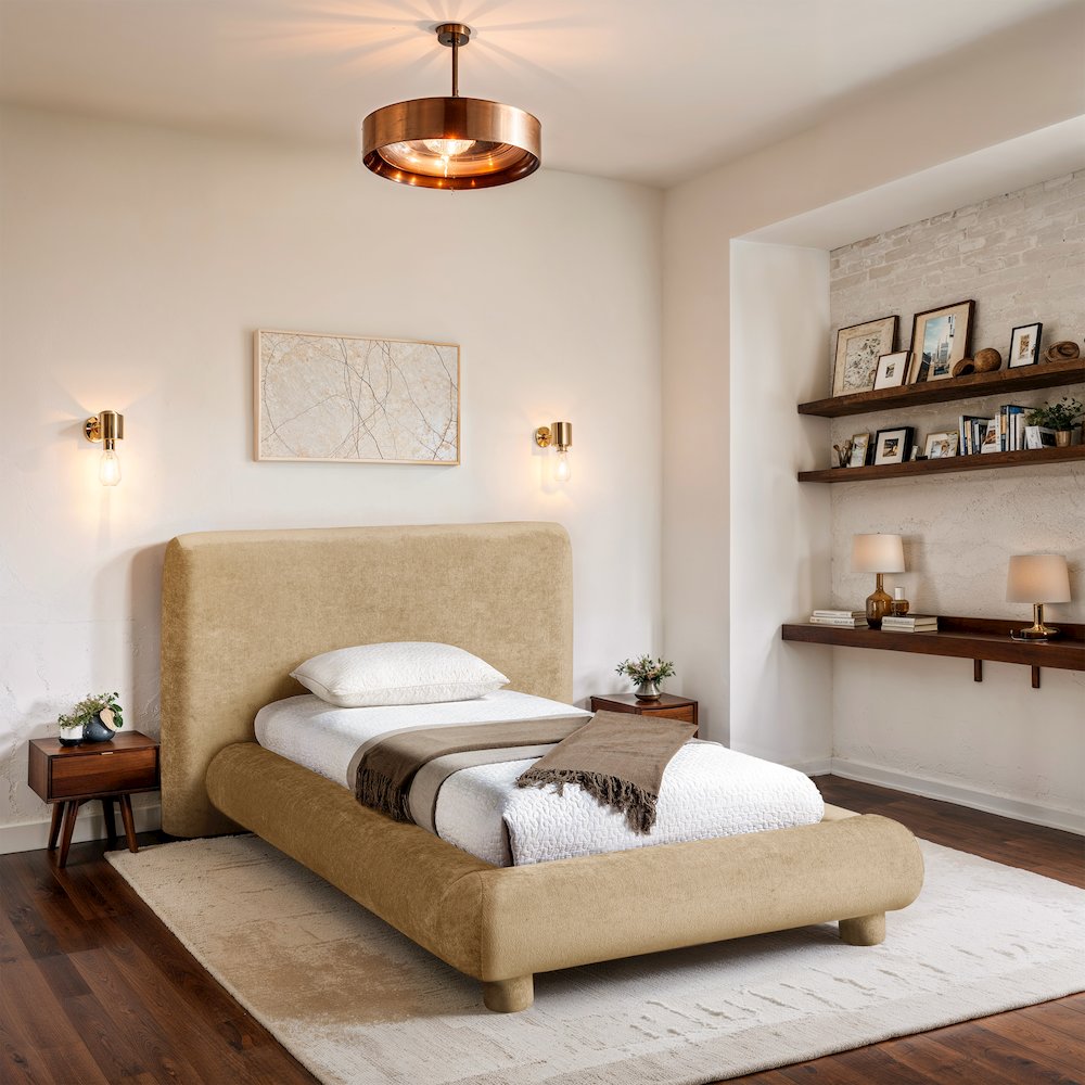 Blair Beige Chenille Fabric Upholstered Twin Bed