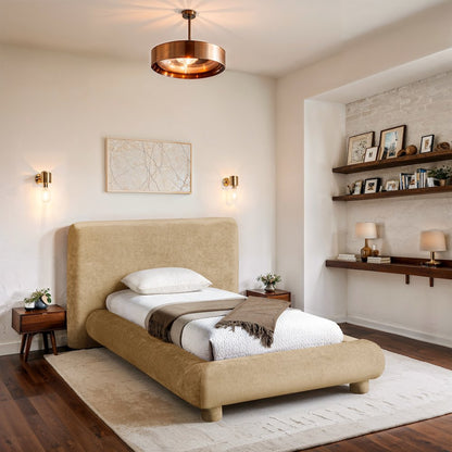 Blair Beige Chenille Fabric Upholstered Twin Bed
