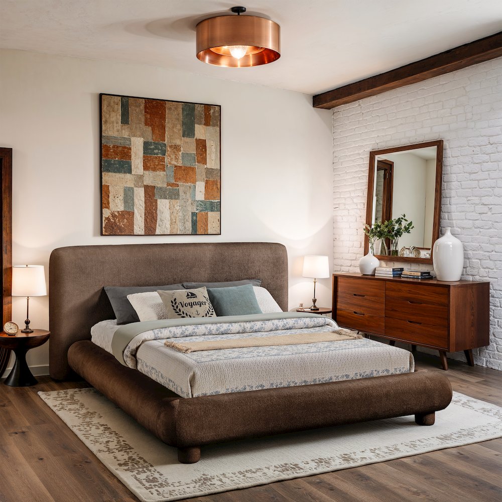 Blair Brown Chenille Fabric Upholstered King Bed