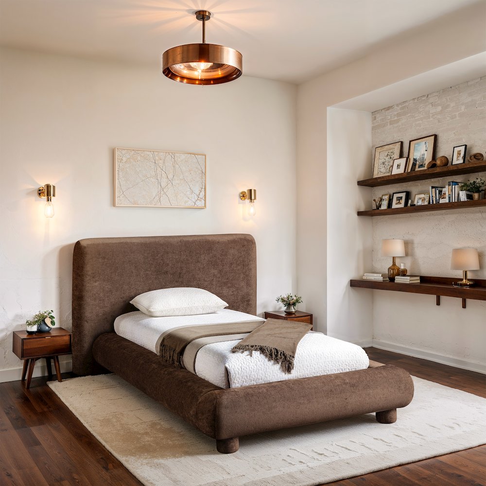 Blair Brown Chenille Fabric Upholstered Twin Bed