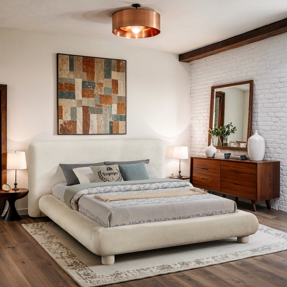 Blair Cream Chenille Fabric Upholstered King Bed