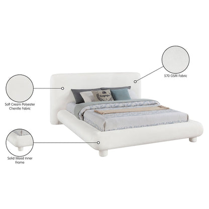 Blair Cream Chenille Fabric Upholstered Queen Bed