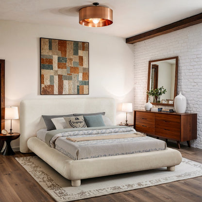 Blair Cream Chenille Fabric Upholstered Queen Bed