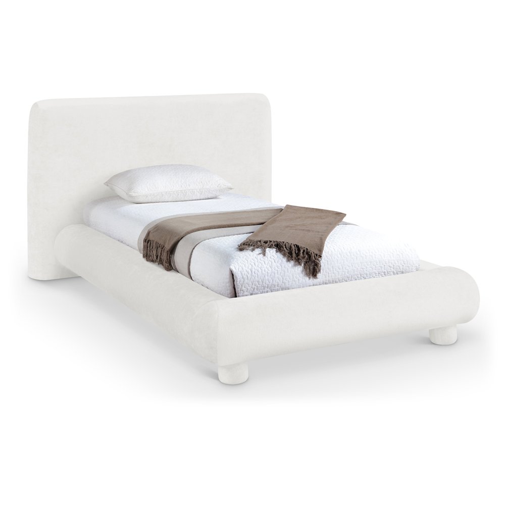Blair Cream Chenille Fabric Upholstered Twin Bed