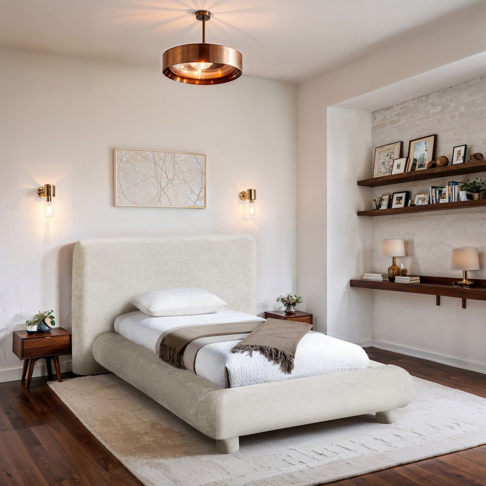 Blair Cream Chenille Fabric Upholstered Twin Bed