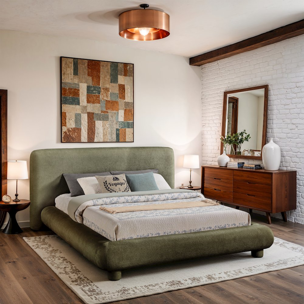 Blair Green Chenille Fabric Upholstered King Bed