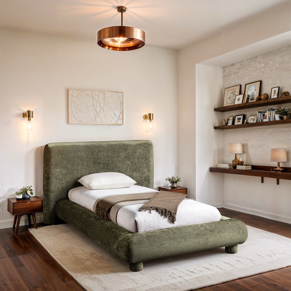 Blair Green Chenille Fabric Upholstered Twin Bed